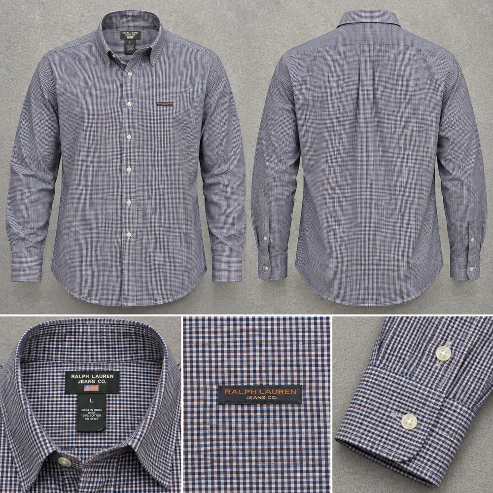 Ralph Lauren Jeans Co Shirt Mens 2XT Big & Tall Plaid Gingham Button Up Dark Nav